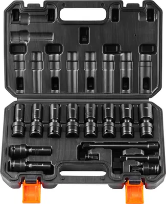 Image de SucceBuy Jeu de clés à douilles à choc rotatif, jeu de 14 clés à douilles universelles - entraînement 3/8", profond, métrique, 10-19 mm, acier allié Cr-Mo 6 points pour la réparation automobile