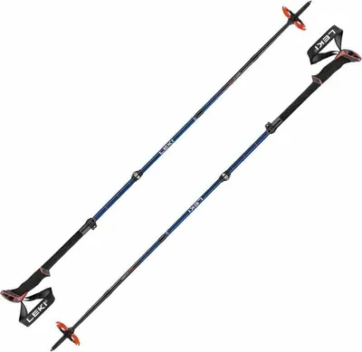A pair of Leki trekking poles against a white background.