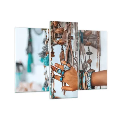 Produktbild von Bilder auf glas - 3 Teile - Hand Schmuck ethnisch - 130x100cm - Glasbilder - Wandbilder - Bilder - zum Aufhängen bereit - Wanddekoration aus Glas - Glas Bilder - Wandbild auf Glas - GCB130x100-5107