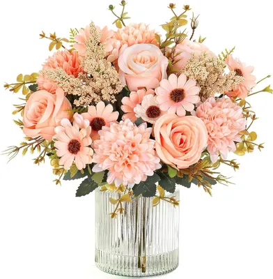 Productafbeelding van Kunstbloemen Boeket - Zijden Bloemen - Decoratie Huis - Realistisch Uiterlijk - 33 cm - Champagne