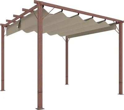 Produktbild von 3 x 3 m Garten-Pergola, Verstellbares Terrassendach, Aluminium-Rahmen, UPF30+ Sonnenschutz, Naturholz