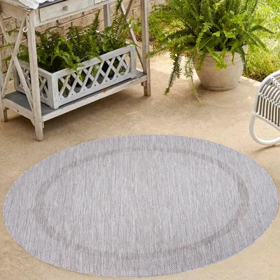 Produktbild von Homebyhome In- & Outdoor Teppich - Wetterfestes Flachgewebe in Sisal-Optik mit Bordüre, Küchenteppich, Terrasse, Wohnzimmer Grösse: 120 cm Rund