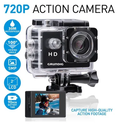 Produktbild von Grundig Action Cam 720P Wasserdichte Action Kamera - Unterwasserkamera - Bildschirm & Kamera Zubehör - Schwarz