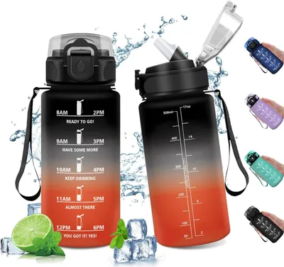 Image de Bouteille d'eau avec paille, 500 ml, étanche, sans BPA, pour enfants et pour le sport