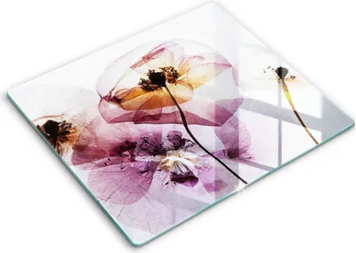 Zdjęcie produktu dla Deska kuchenna – 60 cm x 52 cm - Szklana deska do krojenia - Szkło hartowane – Antypoślizgowa - Delikatne Kwiaty
