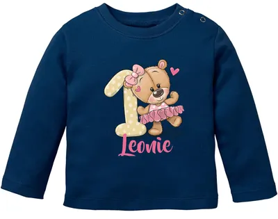 Produktbild von personalisiertes Baby Langarmshirt mit Namen Geburtstagsshirt Bär Ballerina Zahl 1 Mädchen SpecialMe®  blau 92/98 (16-24-Monate)
