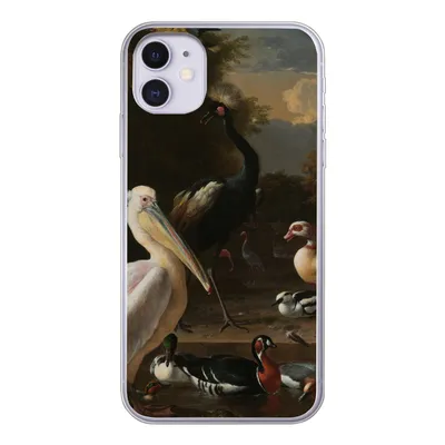 Produktbild von MuchoWow® Handyhülle Schutzhülle Hülle für iPhone 11 Ein Pelikan und andere Vögel in der Nähe eines Wasserbeckens - Gemälde von Melchior d'Hondecoeter Silikon Softcase Handy Hülle - Handytasche