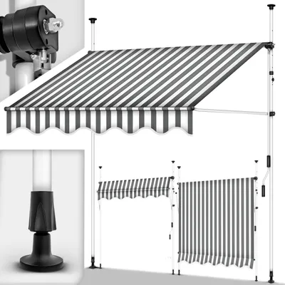 Produktbild von tillvex Balkonmarkise 300 cm Grau/Weiß Gelenkarm Markise Klemmmarkise Sonnenmarkise Balkon ohne Bohren