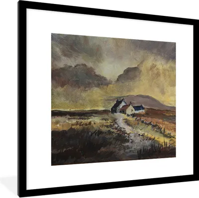 Produktbild von MuchoWow® Gerahmtes Poster Kleines Ölgemälde von Schottland 40x40 cm - Poster mit Schwarzem Bilderrahmen Wandposter Rahmen Foto Bilder - Poster - Plakat im Rahmen