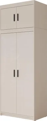 Produktbild von MIRJAN24 Eckkleiderschrank Elena 2D + Schrankaufsatz, Drehtürenschrank, Garderobe mit vier Drehtüren und drei Schubladen, Kleiderstange (Farbe: Sandbeige)