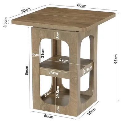 Image de Table haute carrée de 80 x 80 cm - Table d'appoint carrée de grande hauteur - Avec 3 étagères - En bois - Idéale pour la cuisine, le bar et les petits espaces - Couleur kaki foncé
