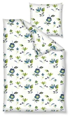 Produktbild von Traumschloss Renforcé Bettwäsche - Blumen blau 155 x 220 cm Blumen auf weißem Hintergrund, blau, grün