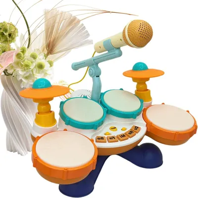 Image de Batterie pour enfants - Instrument de percussion - Apprentissage musical - Lumières et sons interactifs - 38,5 x 23 x 14 cm - Multicolore
