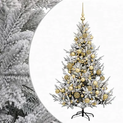 Zdjęcie produktu dla Sztuczne drzewko bożonarodzeniowe z ozdobami kulkami, 150 cm, 150 diod LED