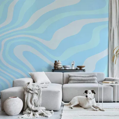 Produktbild von Vlies Fototapete - Composition in Blues and Whites - Harmonious Abstract Waves in a Cool Color Tone 200x140 cm Abstrakt a-C-10153-a-a