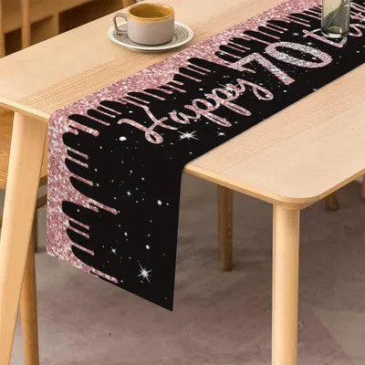 Tafelloper 70. Geburtstag, 183x33 cm, Schwarz Roségold
