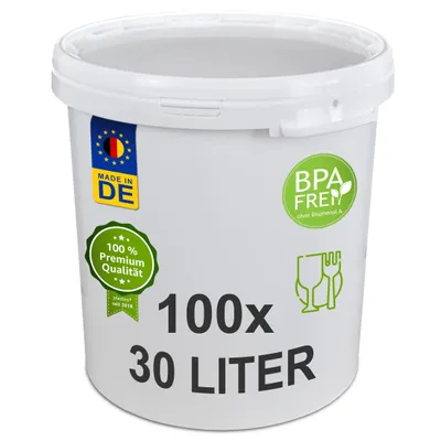 Produktbild von plasteo Plastikeimer Leereimer Kunststoffeimer Weiß (100 St, 30 Liter)