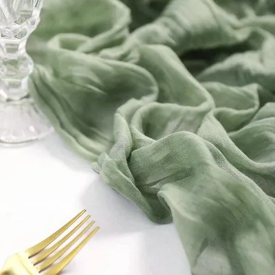 Produktbild von Langleinen Tischüberwurf - Rustikale transparente Tischdecke - Mousseline Dekotuch - Langes Tischläufer für Hochzeit - Lichtgrünes Tischläufer für Party