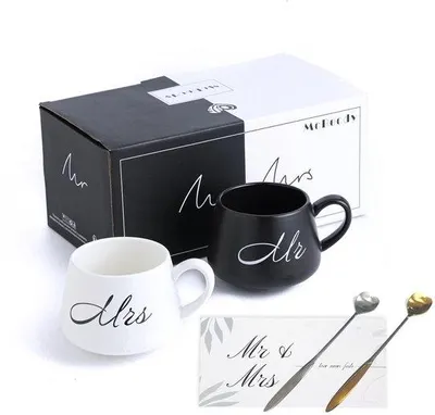 Produktbild von 2-teilige Kaffee-Set für Paare - 400ml Partner-Bekers mit Löffeln - Geschenk für Paare, Hochzeit, Verlobung, Valentinstag, Weihnachten