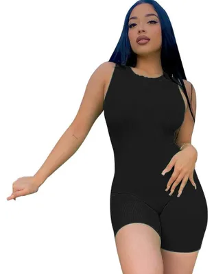 Produktbild von SDFWGG Sport Jumpsuit Damen Kurzer Einteiler Mit Offenem Rücken Yoga Workout Damen Figurbetonter Ärmelloser Short Jumpsuit Für Fitness Training Freizeit (L)
