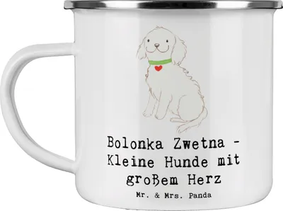 Produktbild von Mr. & Mrs. Panda Pott Bolonka Zwetna Herz - Weiß - Geschenk, Teetasse, Hunde, Haferl, Emaille Becher, liebenswürdige, verspielte, treue Begleiter, Hunderassen Charakter