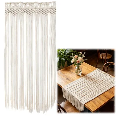 Produktbild von Solidchoice – Handgefertigter Makramee-Vorhang, 90 x 180 cm, Beige