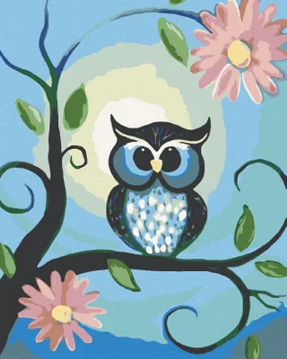 Produktbild von Diamondi - Diamond painting - BLAUE EULE UND BLUMEN, 40X50 cm, ohne Keilrahmen