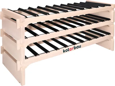 Imagen del producto de KOTARBAU® Botellero con 3 niveles para 30 botellas de vino de madera de haya, 113 x 48 cm, con puntales de acero, estantería de madera estable, 10 botellas por estante, armario de vino Flasc