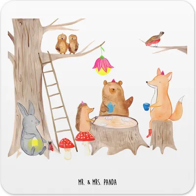 Produktbild von Mr. & Mrs. Panda Untersetzer für Gläser Waldtiere Picknick 10er Set - Weiß - Geschenk, Coaster, Eichhörnchen, Wald, Fuchs, Tischuntersetzer, Getränkeuntersetzer, Igel