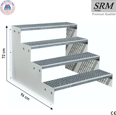 Zdjęcie produktu dla 4-stopniowe schody wolnostojące model 2 wolnostojące białe schody stalowe wysokość stopnia 18 cm szerokość 60 cm wysokość 72 cm bez poręczy