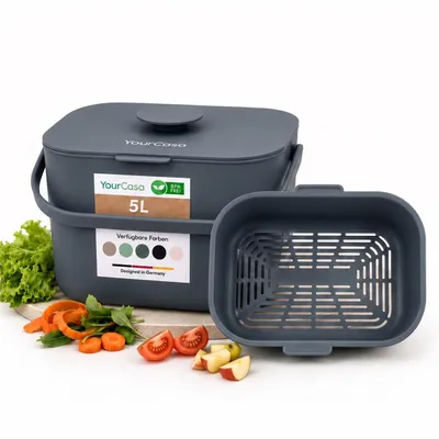 Produktbild von YourCasa Biomülleimer Küche 5L - Komposteimer für alltäglichen Biomüll Spülmaschinenfest mit Sieb & ergonomischen Griff Anthrazit