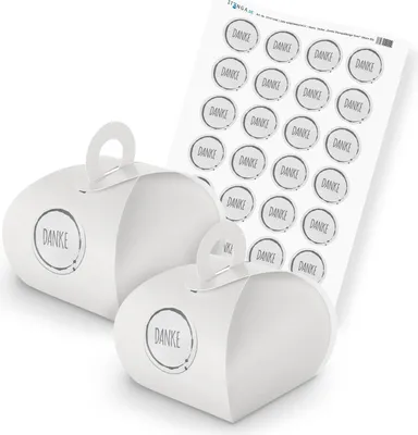 Produktbild von itenga SET Danke Stempeldesign Grau unlackiert (Motiv 83) 24x Geschenkschachtel