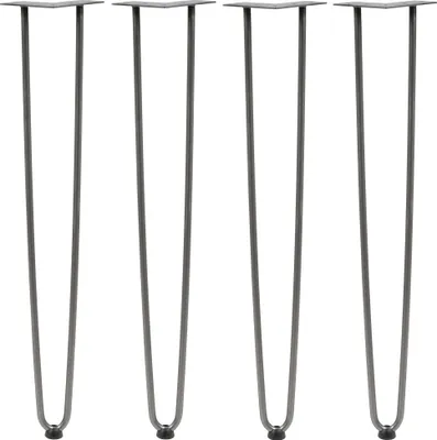 Four metal hairpin legs are shown standing upright against a white background.