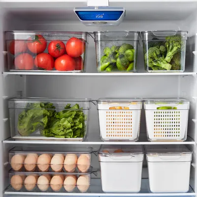 Produktbild von CRELIV Korbeinsatz für Kühlschrank>> Kühlschrank Organizer mit Deckel, 4er-Set >> Kühlschrankbox, Aufbewahrungskorb, Aufbewahrungsbox stapelbar, BPA Frei, Organizer mit Deckel