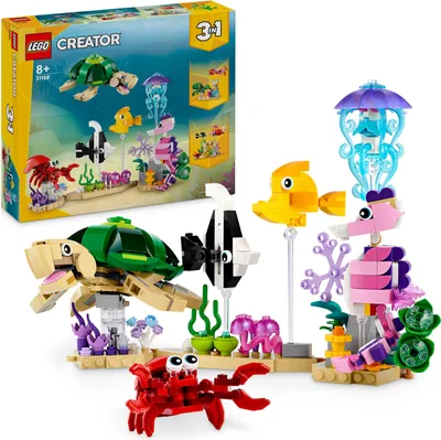 Produktbild von LEGO Creator 3in1 Meerestiere Set mit Oktopus und Tintenfisch oder Schildkröte, Krabbe und Seepferdchen, Meerestiere-Spielzeug mit Tierfiguren für Kinder, Geschenk für 8-jährige Jungs & Mädchen 31158