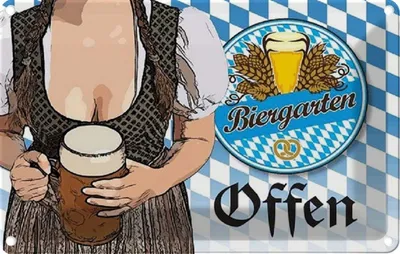 Produktbild von vianmo Blechschild 12x18 cm Biergarten offen Bier Bayern Essen Trinken