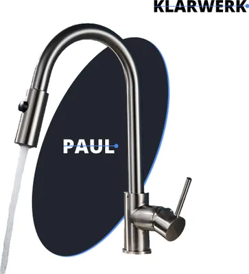 Produktbild von Paul | Premium Silber gebürstet ausziehbare Niederdruck Armatur |Edelstahl Wasserhahn Küche | Mischbatterie - 360 Grad drehbar | Boiler 3 Anschlüsse