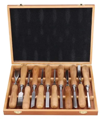 Produktbild von 12-teiliges Holzschnitzwerkzeug Set - Beitelset für Holzarbeiten - Ergonomischer Griff