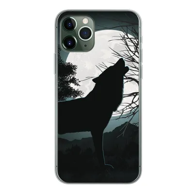 Produktbild von MuchoWow® Handyhülle Schutzhülle Hülle für iPhone 11 Pro Wolf - Scherenschnitt - Mond Silikon Softcase Handy Hülle - Handy