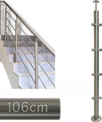 Produktbild von Geländerpfosten - Edelstahl - 106 x 4,24 cm - Eckpfosten - 4 Axialgriffe - Winkelverstellung - Nach Innen und Außen - Treppengeländer
