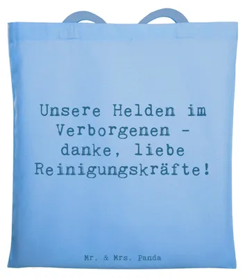 Produktbild von Mr. & Mrs. Panda Einkaufstasche Spruch Reinigungskraft Helden - Sky Blue - Geschenk, Jutebeutel, besondere Menschen, Bedanken, Laptoptasche, Tasche, Wertschätzung