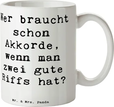 Produktbild von Mr. & Mrs. Panda Tasse Spruch E-Gitarre Zwei Riffs - Weiß - Geschenk, Lernen, Musiker, Popmusik, Musikstil, Henkelpott, Instrument, Musik, Instrumente, Becher, Teetasse