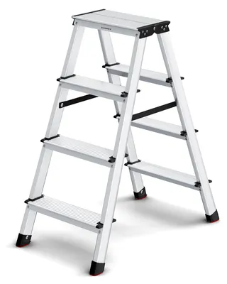 Obrázok produktu pre SONGMICS, rebrík, skladací rebrík, hliníkový rebrík so 4 protišmykovými stupňami, univerzálny rebrík, nosnosť do 150 kg, strieborno-čierna farba, model GLT014E01