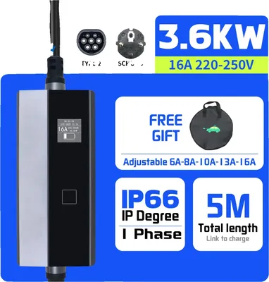 Immagine prodotto di Caricabatterie portatile per veicoli elettrici, corrente regolabile, funzione di ritardo, TYPE2