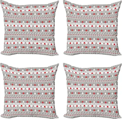 Produktbild von ABAKUHAUS Weihnachten Kissenbezug Set (4 Stück), Deer Bäume Borders, Moderner Doppelseitiger Digitaldruck, 40 cm x 40 cm, Grau, Weiß und Rot