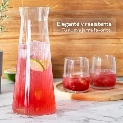 Produktbild von Gläserner Wasserkaraffe - geriffelt - 1 Liter - transparent - ohne Deckel