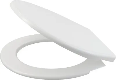 A white toilet seat and lid are shown in an open position against a white background.