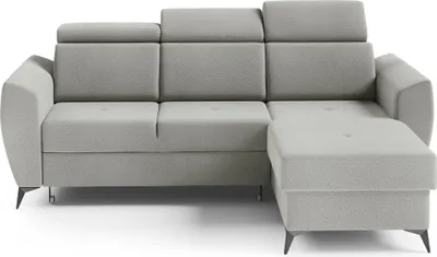 Produktbild von Minimalistische, Ecksofa mit Schlaffunktion und Bettkasten, Universale Ecke, Ottomane links als auch rechts montierbar  -Wohnlandschaft, Couch für Wohnzimmer, Schlafsofa, Eckcouch L-Form  Sofagarnitur, Sofa  - Ecksofa TESLIN I Grau (Element 04)