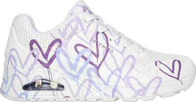 Produktbild von Skechers Uno Spread The Love White Durabuck/ Multi Purple Heart Print Größe EU 37