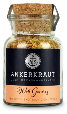 Zdjęcie produktu dla Ankerkraut Wok Gewürz, Przyprawy w proszku, Czarny pieprz, Papryczka chili, Liść kolendry, Nasiona kolendry, Koper włoski, Kozieradka,..., 95 g, Słoik, 1 szt.